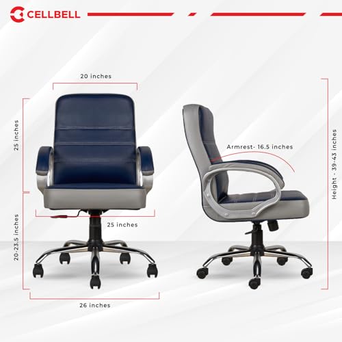 Image of CELLBELL C99 Apex Ergonomic High Back Executive Boss Chair for Home & Office | Leatherette Computer Chair with 4-Inch Cushioned Seat, Padded Armrests, 120 Tilt Height Adjustable (Navy Blue & Grey)