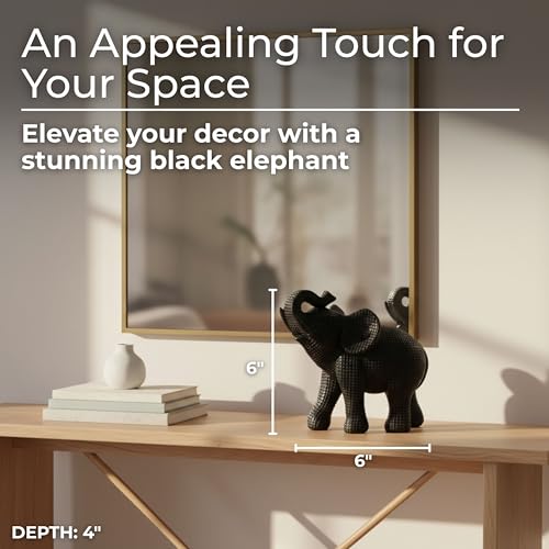 Figura decorativa de elefante en resina negra 7 pulgadas miniatura 2