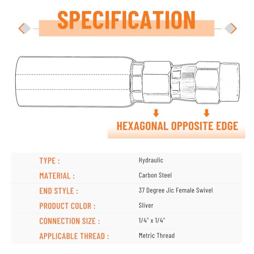 Image of 12 Pack Hydraulic Hose End Fittings: 1 /4 inch I.D. Hose x 1 /4 inch JIC 37 Female With Protection Cover Hydraulic Hose End Swivel Crimp Fitting