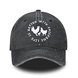 Funny Life is Better with Chickens Embroidered Baseball Cap for Women Men Farm Vintage Adjustable Washed Distressed Denim Baseball Hat
