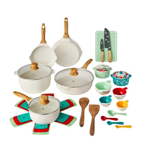 Pioneer Woman Prairie Signature 30-Piece Cast Aluminum Cookware Set (Linen)