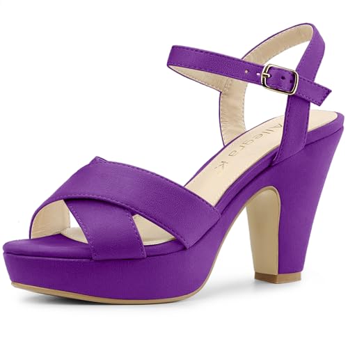 Sandales à talons épais Allegra K violettes avec bride de maintien cheville