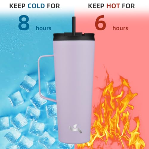 Image of Konokyo 26 oz Insulated Tumbler with Handle & Straw, Stainless Steel Mug