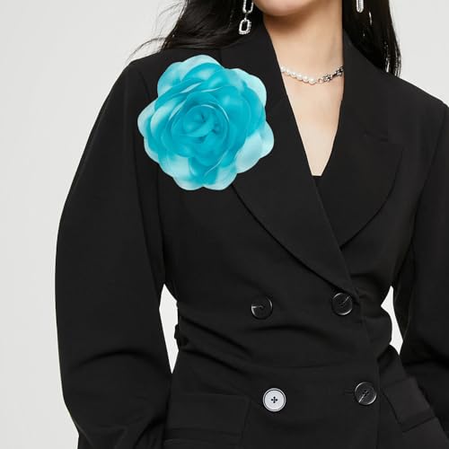 Image of Dainty Fabric Rose & Camellia Flower Oversized Brooch Pins & Hair Clip - Large Lapel Pin, 4.3in /7.5in