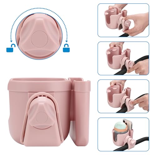 Image of Accmor Stroller Cup Holder with Phone Holder, Bike Cup Holder, Universal Cup Holder for Uppababy Nuna Doona Strollers, 2-in-1 Cup Holder for Walker, Wheelchair, Scooter