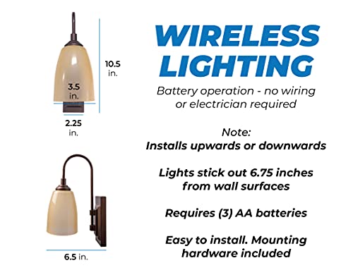 Westek Lot de 2 appliques murales LED à piles – Arrêt automatique 4 heures sans fil, 100 lumens – Facile à installer – Plastique avec finition bronze