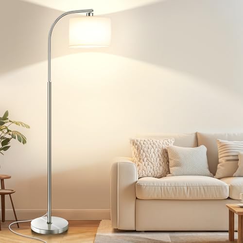 KQW Tall Floor Lamp for Living Room 65 Modern Standing Lamps Dimmable with Fabric Shade (Silver-3color)