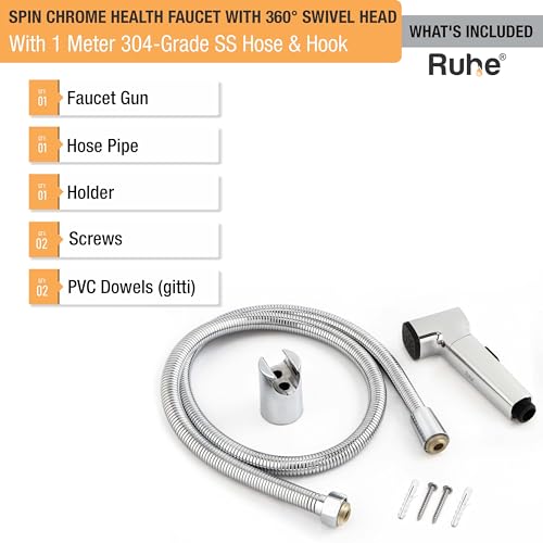 Image of Ruhe Spin Health Faucet Set for Bathroom | Handheld 360 Adjustable Head Jet Spray for Toilet | ABS Hand Spray Gun with 304-Grade Stainless Steel Flexible Shower Tube 1 Meter and Wall Hook /Holder