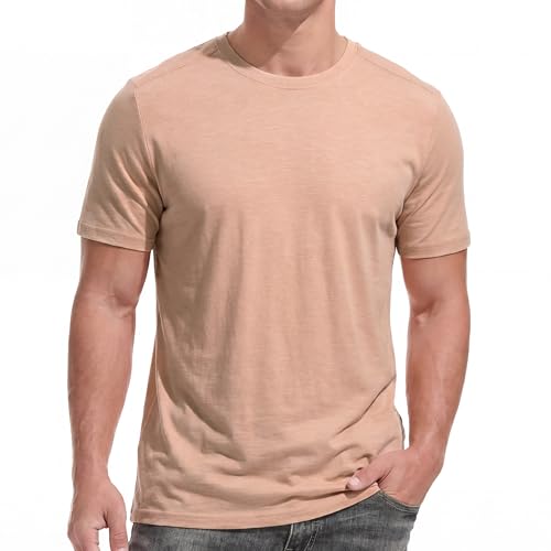 MRING für Herren 95% Baumwolle Sommer Einfarbig Basic Top Männer Kurzarm T-Shirt(Pink L)
