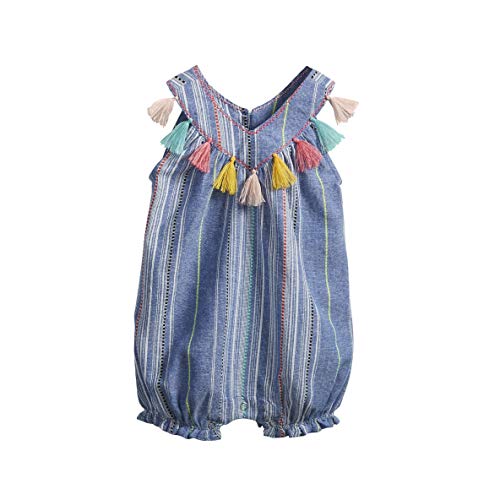 Barboteuse à pompons bleue pour bébé fille de 6 à 9 mois