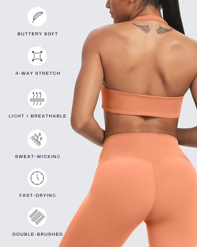 Image of Aoxjox Women's Workout Sports Bras Fitness Taylor Scrunch Halter Bra Yoga Crop Tank
