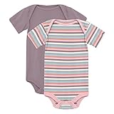 KicKee Pants Baby One-Piece Set of 2, Short Sleeve Bodysuits, Signature Fabric Viscose from Bamboo, Fashionable Baby Clothes (Spring Bloom Stripe & Elderberry - 0-3 Months)