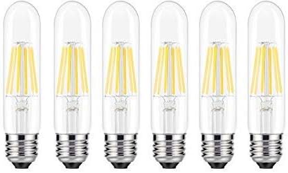 6PACK LED Filament Bulb Tubular Light Bulb T10 3W, E26 Base, Clear Warm White 2700K, LED Edison Bulb 30W Equivalent, 110-120VAC, Dimmable