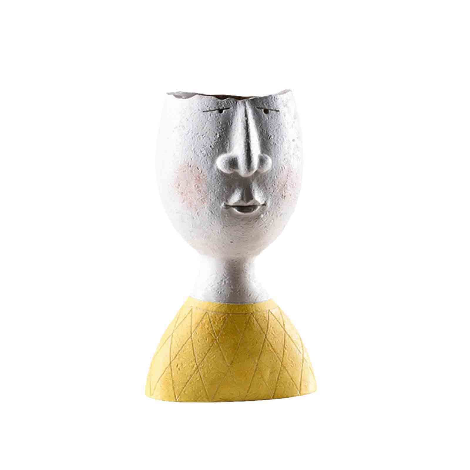YUANstore Portrait Blumentopf Aus Kunstharz - Handgeschnitztes Gesicht, Mit Drainageloch, Für Sukkulenten & Deko