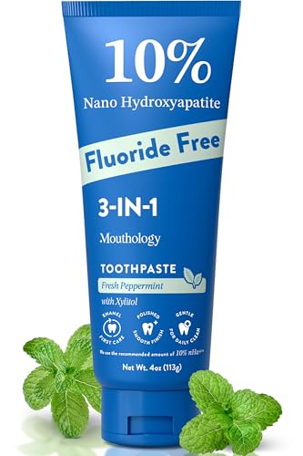 Mouthology 10% Nano Hydroxyapatite Toothpaste (Fluoride Free), Whitening*, Supports Enamel Care*, Appropriate for Sensitive Teeth*, SLS Free, Xylitol nHA Toothpaste for Adults, Mint 4oz (USA Made)
