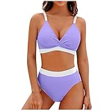 Yxzogd Women's Two Piece Swimsuit High Waisted Bikini Sets V Neck Color Block Swimwear Twist Front Bathing Suits Beachwear
