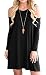 QIXING Women's Long Sleeve Cold Shoulder Casual Loose T-Shirt Dress Black-S