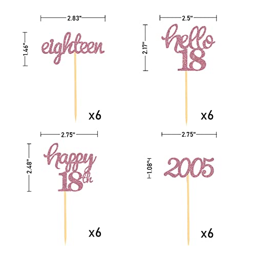 24 Pcs Glitter 18Th Birthday Cupcake Toppers For Celebrating 18Th Birthday Party Decorations For Eighteen Years Old Birthday Party Supplies (Rose Gold) #TOP1