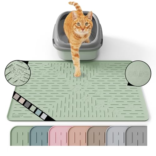 OHMO Cat Litter Mat Large Trapping Mat Premium Silicone Rubber 23.5x16 Sage Green Waterproof and BPA Free Kitty Litter Box Mat Easy to Clean and Keeps the Floor Tidy