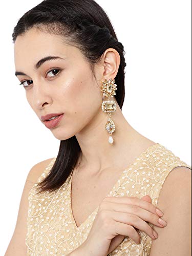 Tone Crystal Shine Stone Studded Dangle Drop Earring ZPFK8170