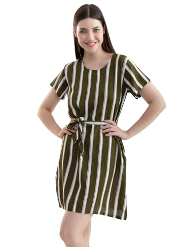 Clovia Camisón corto de algodón a rayas para mujer, Verde, 40