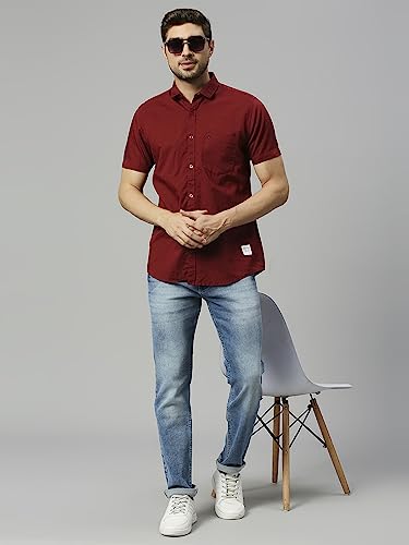 Image of Thomas Scott Men's | Solid | Half Sleeve | Slim Fit | Linen Blend | Spread Collar | Casual Shirt