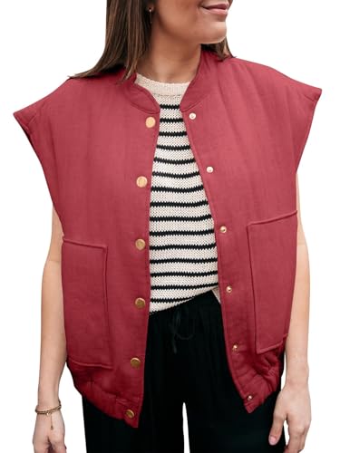 Tankaneo Womens Button Down Vests Outerwear Trendy Sleeveless Cap Sleeve Warm Winter Gilet Coats2