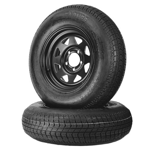 FinerFurnis Heavy Duty 2-Pack ST205/75D14 Trailer Tires and Wheels 14 Black Rims 5 Lug 4.5 Bolt Design 6PR Load Range C Easy Assembly for Utility/Boat/Camper/Cargo Trailers