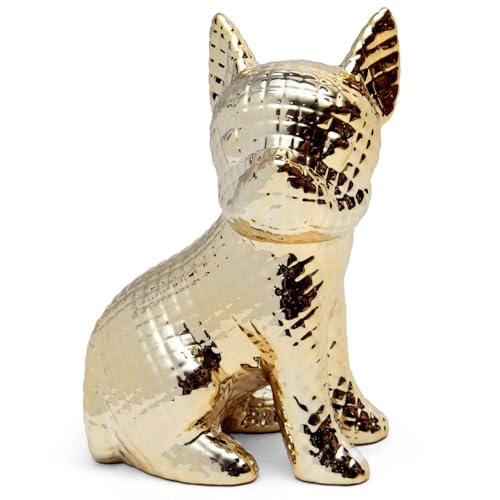 MA MAISON Statua Cane Bulldog Francese/Pug – Scultura in Ceramica, Figura Decorativa, Colore Oro Lucido, Arredo Elegante, Moderno, Idee Regalo, Decorazione Salone e Ufficio (Bulldog Francese)