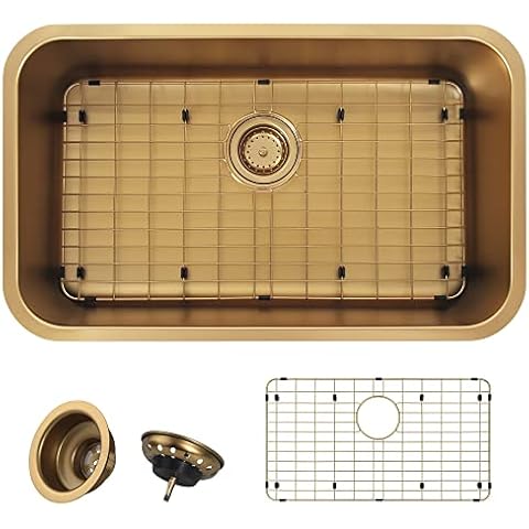 MONSINTA Unterbau Küchenspüle Edelstahl Küchenspüle 3018 Tiefe Spüle Gold Küchenspüle Einzelbecken Küchenspüle Cover