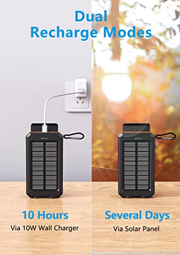 Solar Power Bank, Solar Charger, 25000Mah Portable Charger External Battery Pack With Dual Dc 5V Usb-A Outputs Ports Compatible With Iphone, Samsung Galaxy, Bright Led Flashlight Perfect For Camping #TOP5