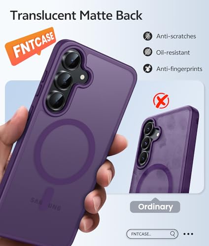 Image of FNTCASE for Samsung Galaxy S25 FE Case: Magnetic Translucent Matte Military Grade Drop Proof Protection Cell Phone Cover - Slim Rugged Durable Shockproof Protective S25Fe Cases (Purple-6.7 inch)