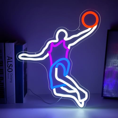 Image of Basketball Neon Sign for Wall Decor Dimmable Neon Basketball Led Light for Bedroom Play Room Man Cave Sports Fan Gifts