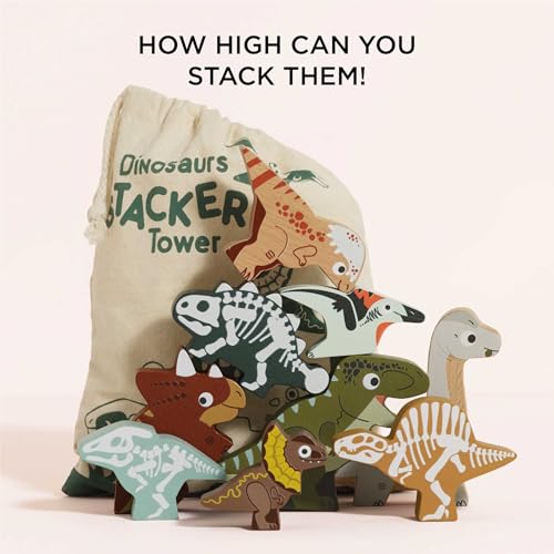 Image of Le Toy Van Wooden Jurassic Stacking Dinosaurs & Bag, 18m+