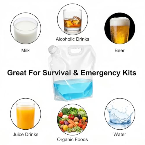 MAQUITA 20 Pcs Bolsa de Agua Plegable de Emergencia, Contenedor de Agua Plegable de 1.3 Gal, Almacenamiento Claro de Plástico para Camping, Senderismo, Viajes, Emergencia, Libre de BPA, Antiderrame, Congelable miniatura 4