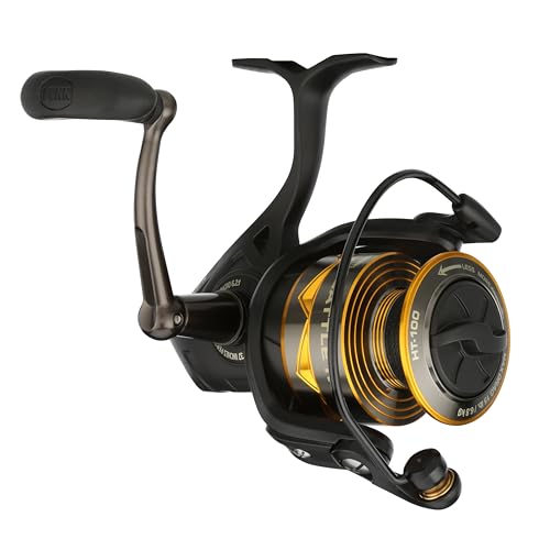 Battle IV Spinning Reel Saltwater Angler Fishing Sea Fish Lure & Bait Bass Pollack Cod Mackerel Wrasse Aluminum Spool Robust Ambidextrous 1000 Reel Size 5.2:1 Gear Black Gold & Smoke