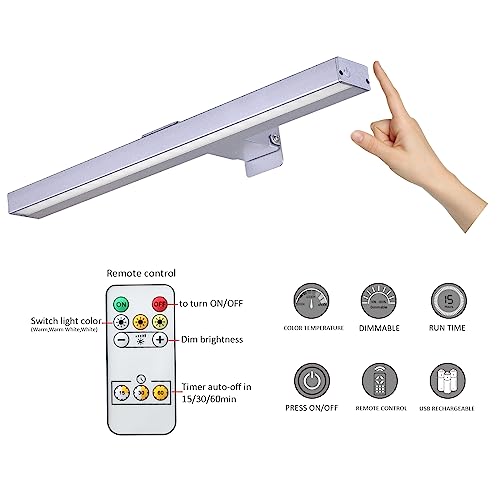 Image of MIOBLUE Wireless Picture Lights with Remote, Metal 16in Recgargeable Battery Painting Light Display Lamp with 3 Lighting Modes, Dimmable Dartboard Light with Timer for Frame Portrait Art, Silver