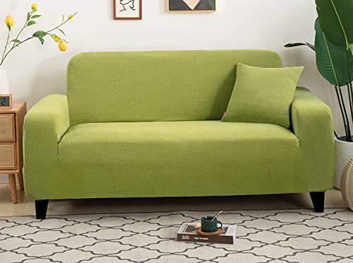 Housse de canapé jacquard extensible 2 places verte et antidérapante