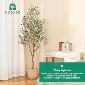 MOSADE Artificial Olive Tree 7 Feet Fake Olive Silk Plant and Handmade Seagrass Basket Perfect Tall Faux Topiary Silk Tree for Indoor Entryway Modern Decor Home Office Porch Balcony Gift1Pack