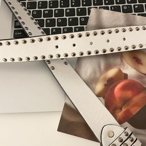 Punk Chain Belt Pu Double Row Rivet Belt Adjustable Waist Strap Men Women(white)4