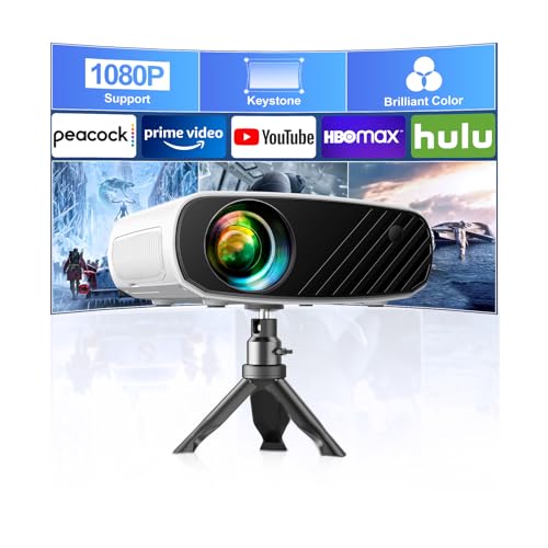 Image of ELEPHAS Mini Projector for iphone, Portable Projector with Tripod, 1080P HD Outdoor Projector, Movie Projector Compatible with Android/iOS/Windows/TV Stick/HDMI/USB