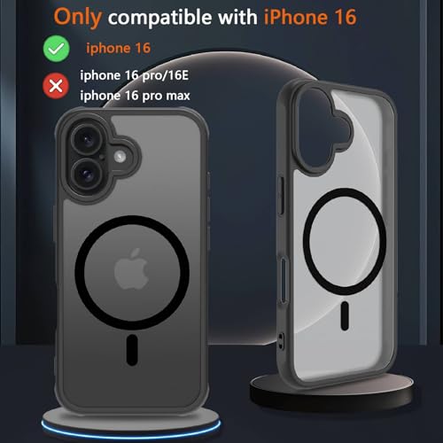 Image of for iPhone 16 Case [Compatible with Magsafe] Translucent Matte Phone Cover, [10 FT Military Grade Drop Protection] Slim Durable Shockproof Protective Bumper (Black Magnetic, iPhone 16)