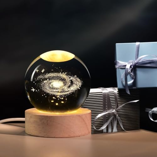Image of ANKRII 3D Solar System Crystal Ball Night Lamp with Wooden LED Base, Galaxy Crystal Ball Night Light, Home Decor Showpiece, Unique Birthday Gift for Men, Women, Boys & Girls