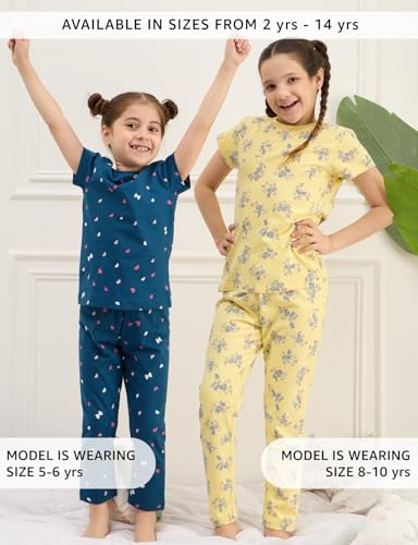 Image of Amazon Brand - Symbol Girls 100% Cotton Night Suit Set |Half Sleeves T-Shirt & Pajama Set | Age 2-14 Years