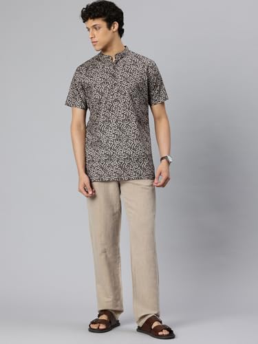 Image of Majestic Man Men Slim Fit Ethnic Motifs Cotton Printed Half Sleeve Short Kurta