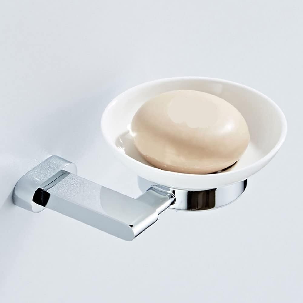 jabonera de Pared， Jabonera de Pared con Plato Redondo de cerámica, Cesta de jabón cromada for baño y Cocina, de latón.