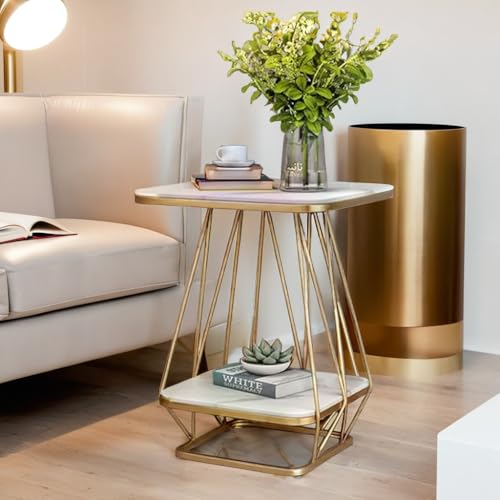 Image of Coffee Table Side Tables Small Sofa Side Tables Indoor /Outdoor Bedroom for Living Room Office and Bedroom Balcony (White Gold) (White Gold)