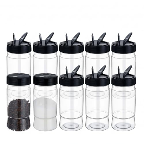 10 Pack 12.3 oz Plastic Spice Jars with Shaker Lids Clear Seasoning Containers for Storing Herbs Spices Powdered Seasonings Transparent Bottles for Kitchen BBQ Picnic Cooking