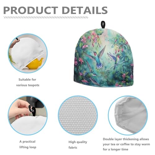 Image of Hummingbird Tea Cozy for Teapot Insulated Floral Tea Pot Cover Kitchen Decoration Cattle Wildlife Thick Tea Pot Cozy for Keeping Warm