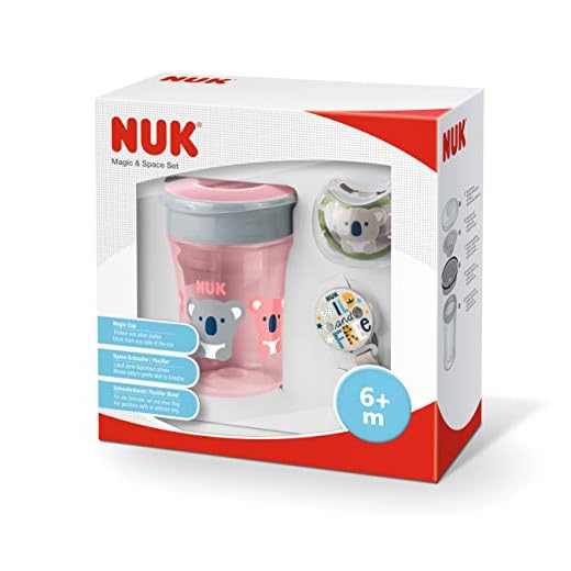 Set NUK de aprendizaje por 14,23 NUK Magic Cup & Set, Magic Cup Trinklernbecher Space Schnuller & Schnullerkette, 6+ meses, BPA-libre, Koala/Rosa, 3 unidades